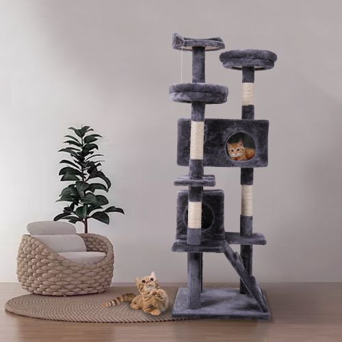Cat Tree Cat Tower with Scratching Ball, Plush Cushion, Ladder and Condos for Indoor Cats, Gray XH Cat Tree Cat Tower with Scratching Ball, Plush Cushion, Ladder and Condos for Indoor Cats, Gray XH